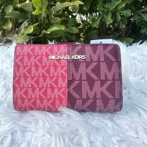 Michael Kors Jet Set Medium Two-Tone Logo Wallet in Oxblood Multi